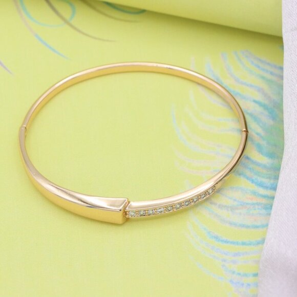 Minimalist Rose Gold Bangle with Sleek Cubic Zirconia Accent Line, XPBL0555 - Picture 4 of 12